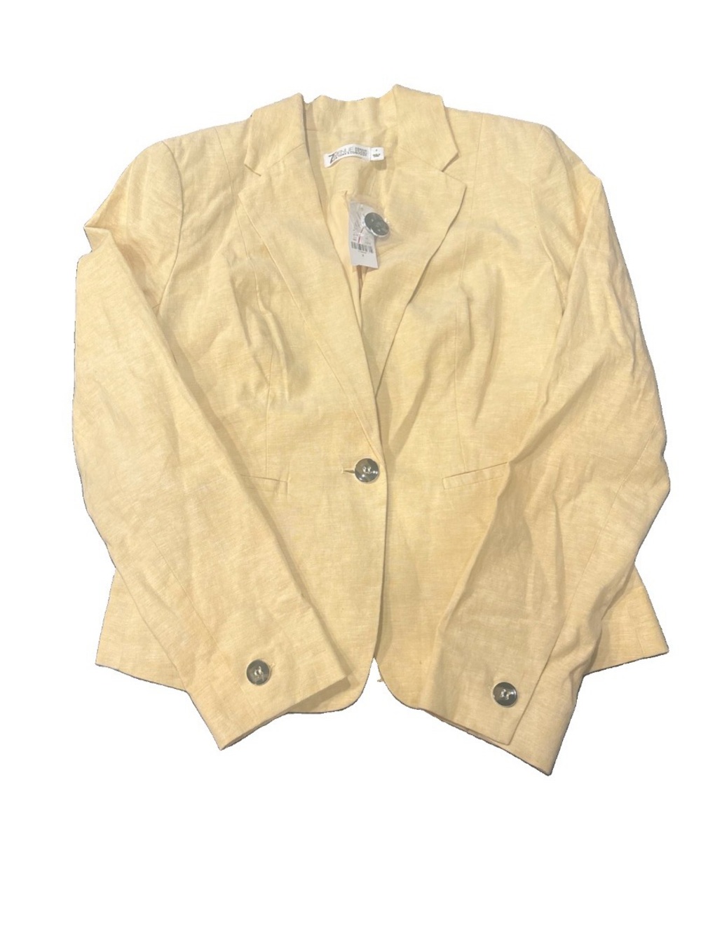 Women's Light Yellow Single-Button Linen-Blend Blazer
